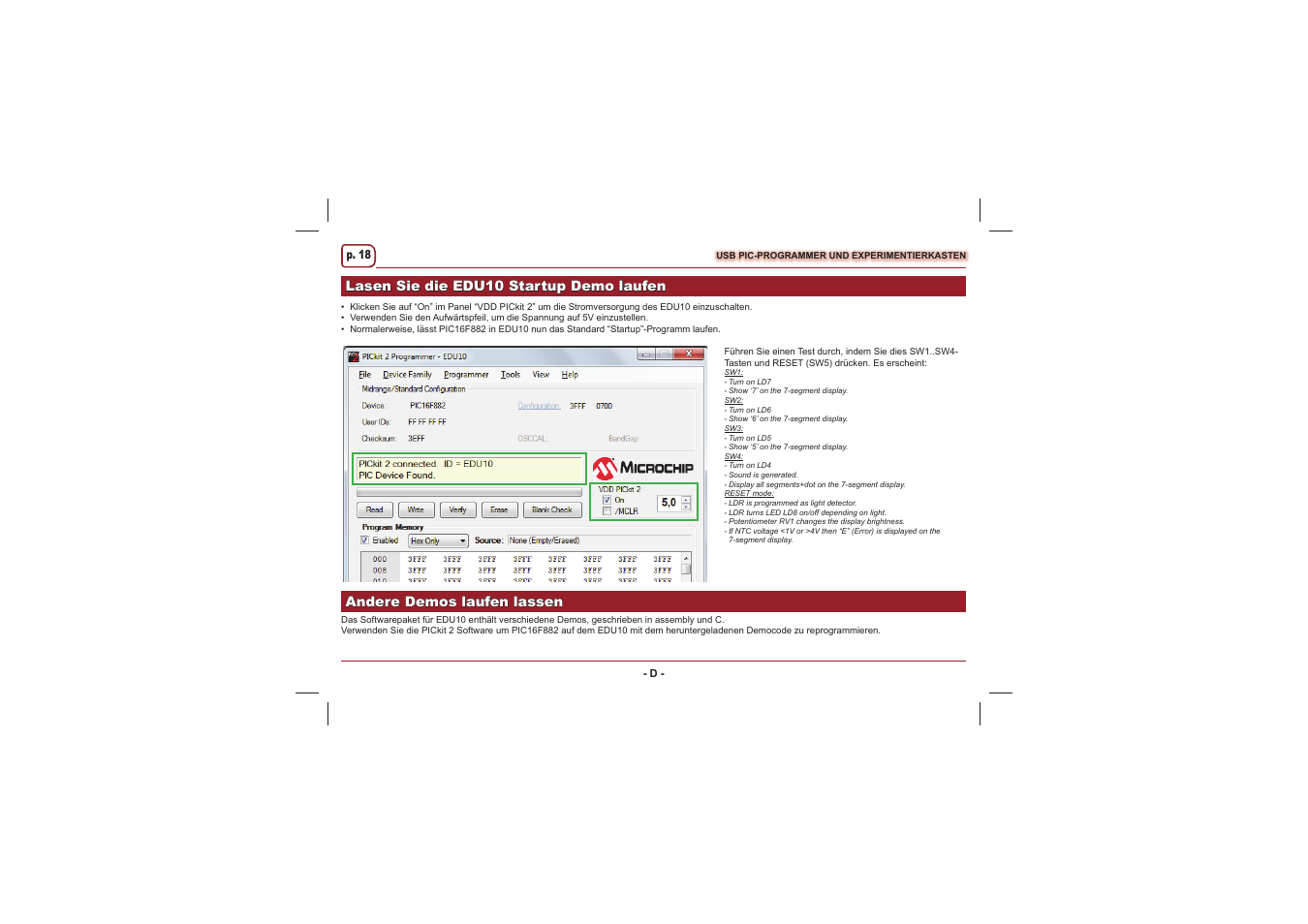 Lasen sie die edu10 startup demo laufen, Andere demos laufen lassen | Velleman projects EDU10 Assembly instructions User Manual | Page 18 / 24