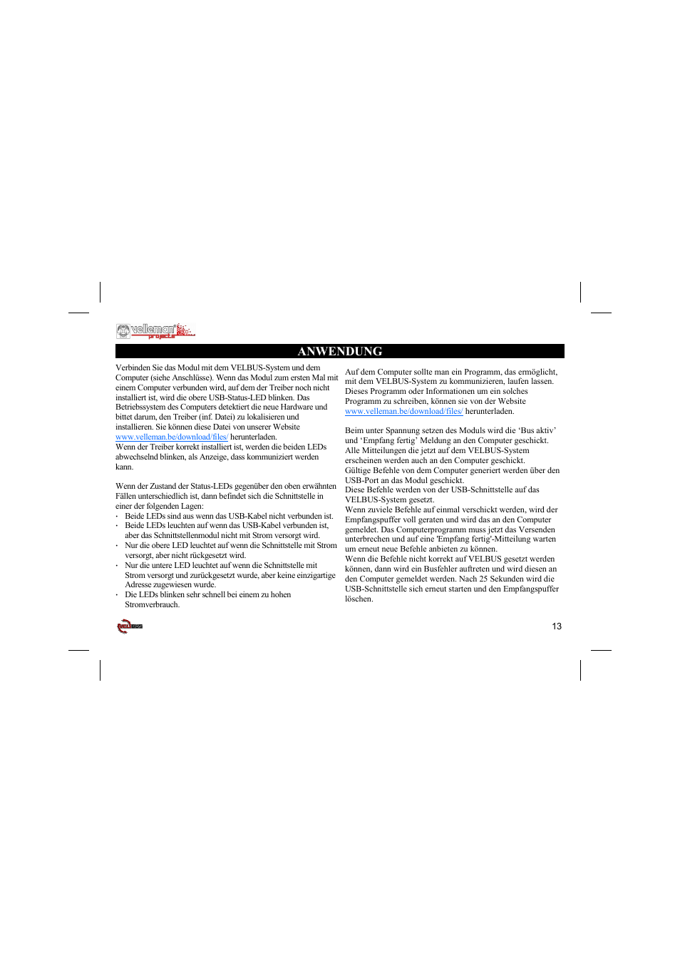 Anwendung | Velleman projects VMB1USB Short user manual User Manual | Page 13 / 16
