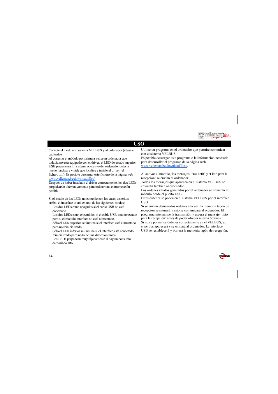 Velleman projects VMB1USB Short user manual User Manual | Page 14 / 16
