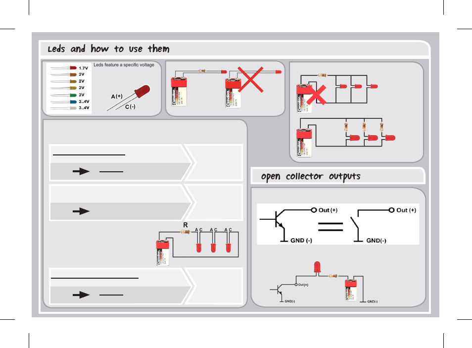 Leds and how to use them, Open collector outputs | Velleman projects K8018B Assembly instructions User Manual | Page 4 / 16