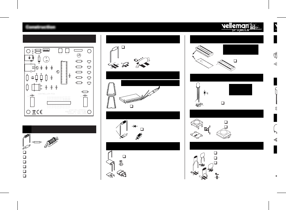 Resistors ceramic capacitors, Diodes, Smd ic | Quartz crystal, Ic socket, Push buttons, Ceramic capacitors, P8018 - top, 7 - construction, Check polarity!) | Velleman projects K8018B Assembly instructions User Manual | Page 7 / 16