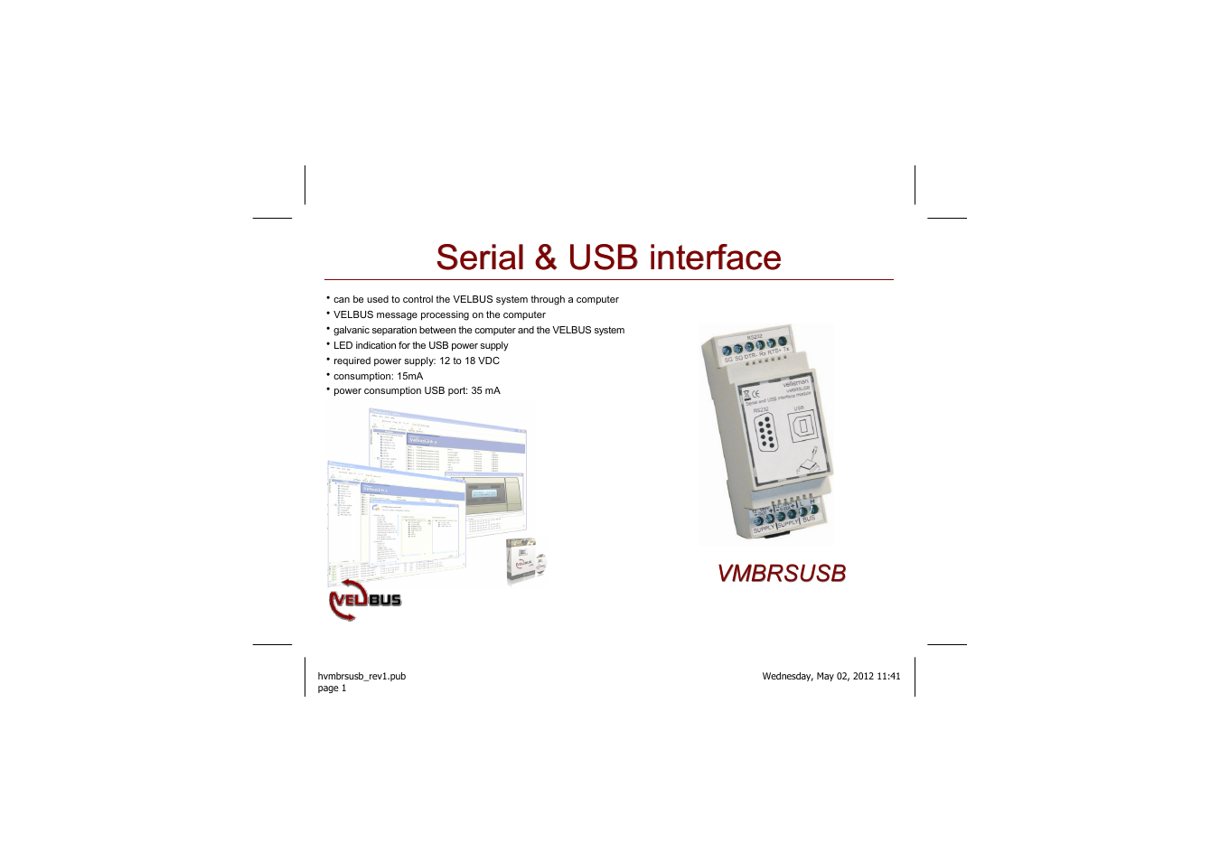 Velleman projects VMBRSUSB Short user manual User Manual | 12 pages