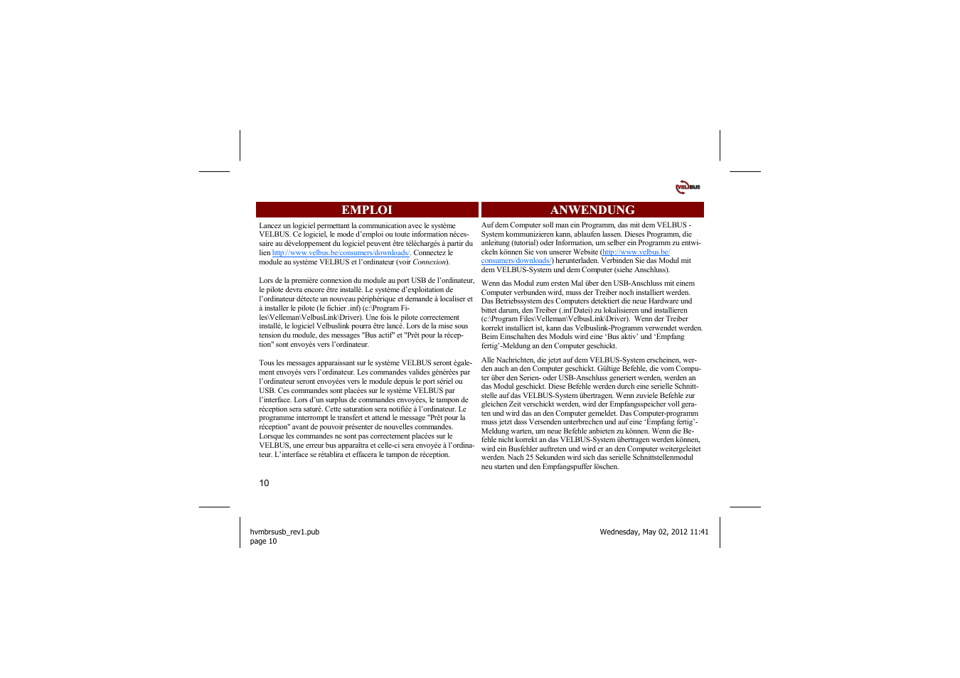 Velleman projects VMBRSUSB Short user manual User Manual | Page 10 / 12