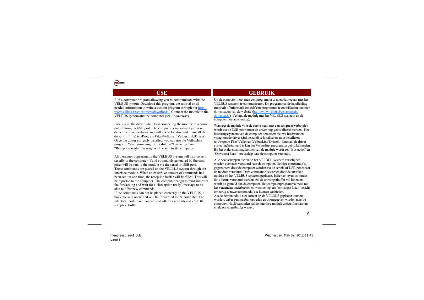 Velleman projects VMBRSUSB Short user manual User Manual | Page 9 / 12