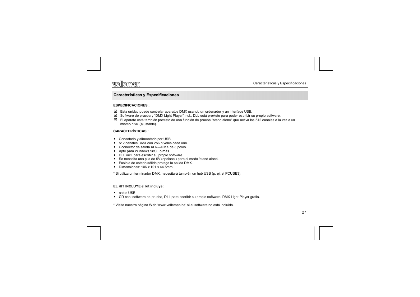 Velleman VM116 User Manual | Page 27 / 32