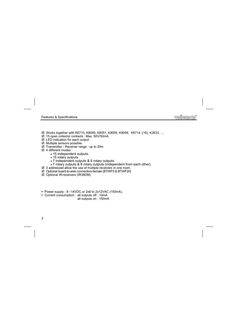 Velleman projects K8050 Assembly instructions User Manual | Page 2 / 20