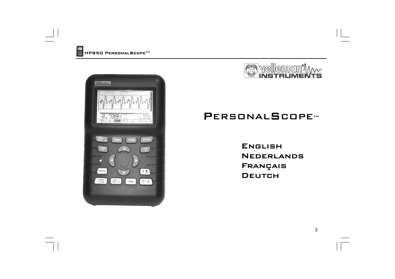 Ersonal, Cope, English nederlands français deutch | Velleman HPS50 User Manual | Page 3 / 72