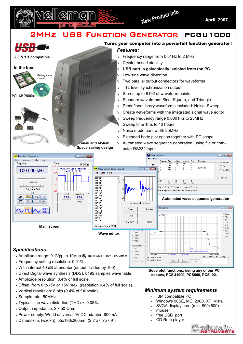 Velleman projects PCGU1000 Infosheet User Manual | 1 page