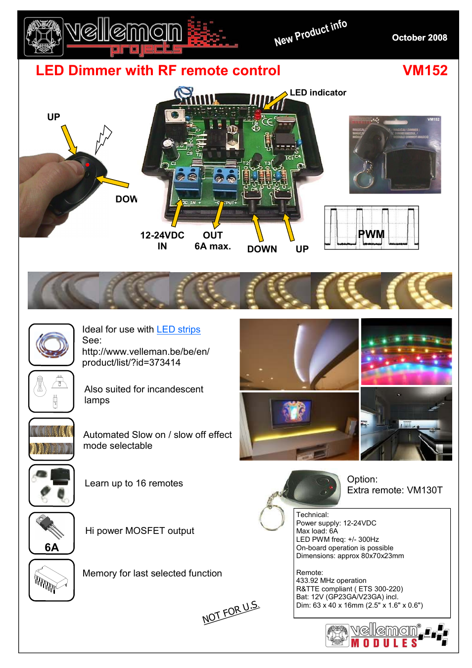 Velleman projects VM152 Datasheet User Manual | 1 page