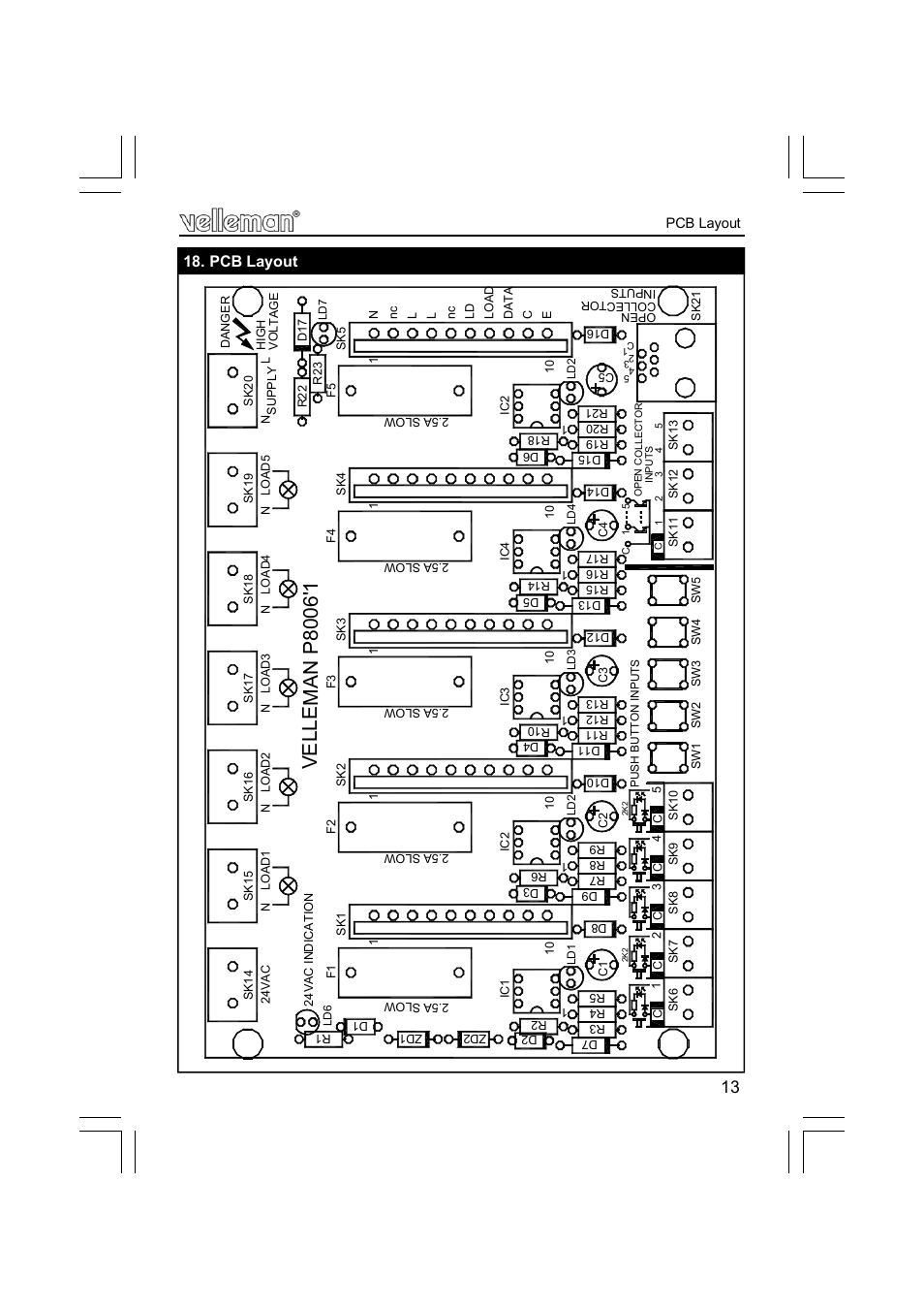 Pcb layout | Velleman projects K8006 Assembly instructions User Manual | Page 13 / 16