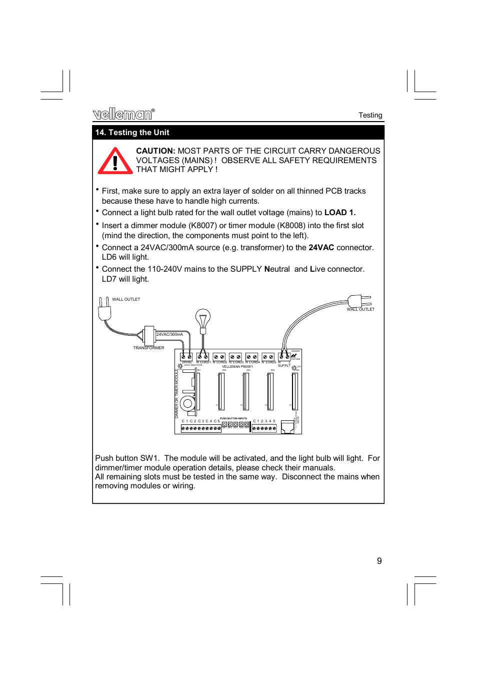 Testing | Velleman projects K8006 Assembly instructions User Manual | Page 9 / 16