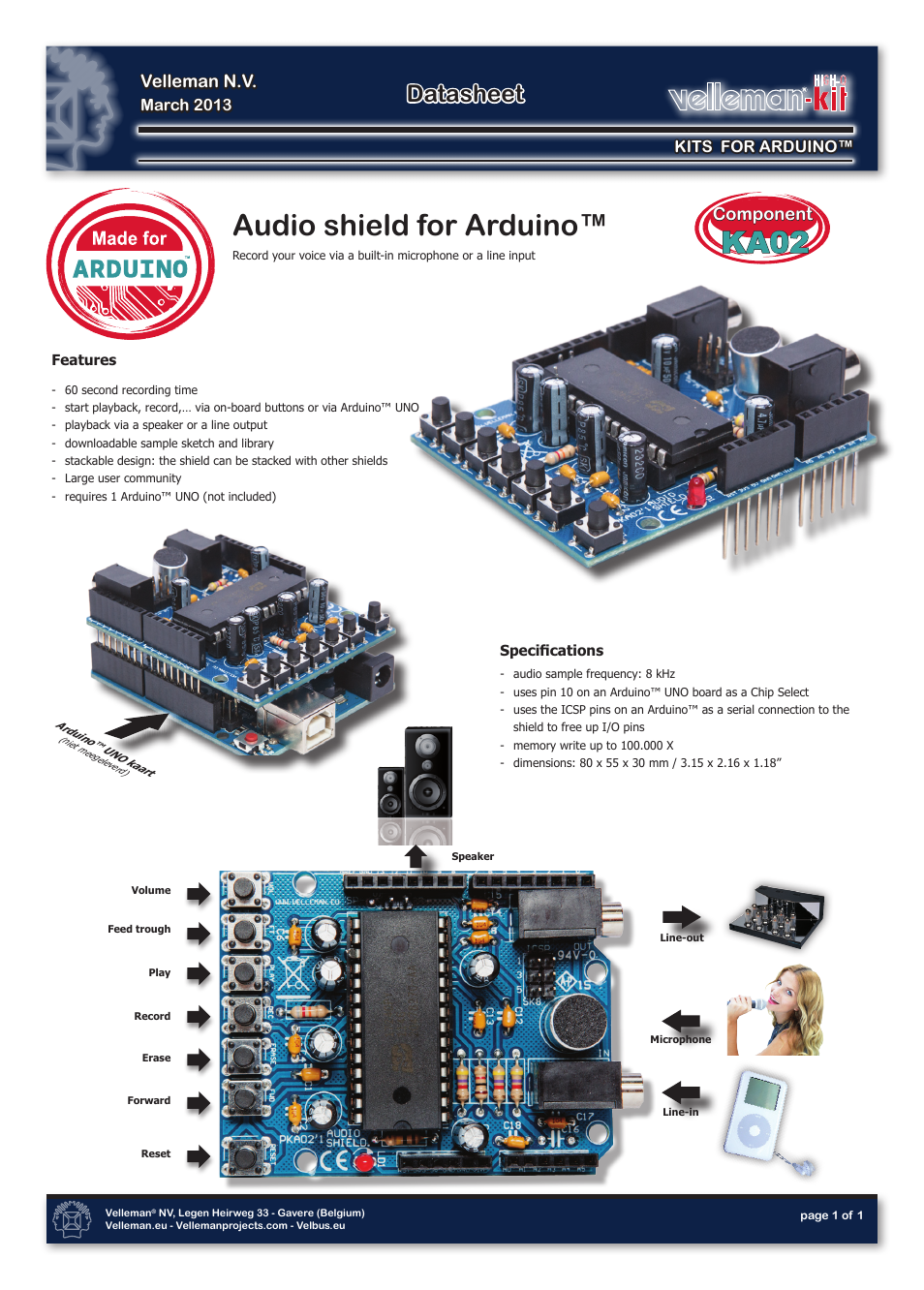 Velleman projects KA02 Datasheet User Manual | 1 page