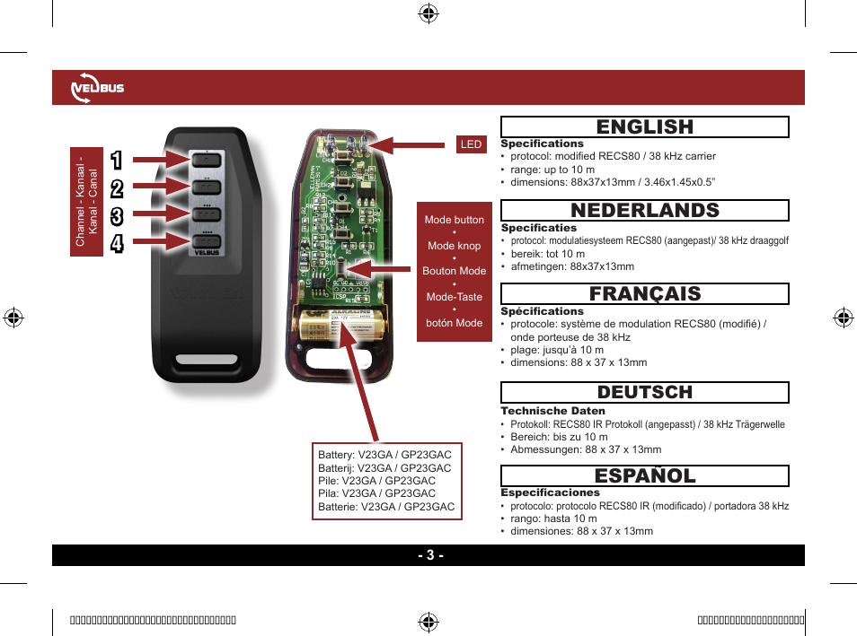 English nederlands, Español, Français | Deutsch | Velleman VMB4IRT User Manual | Page 3 / 16