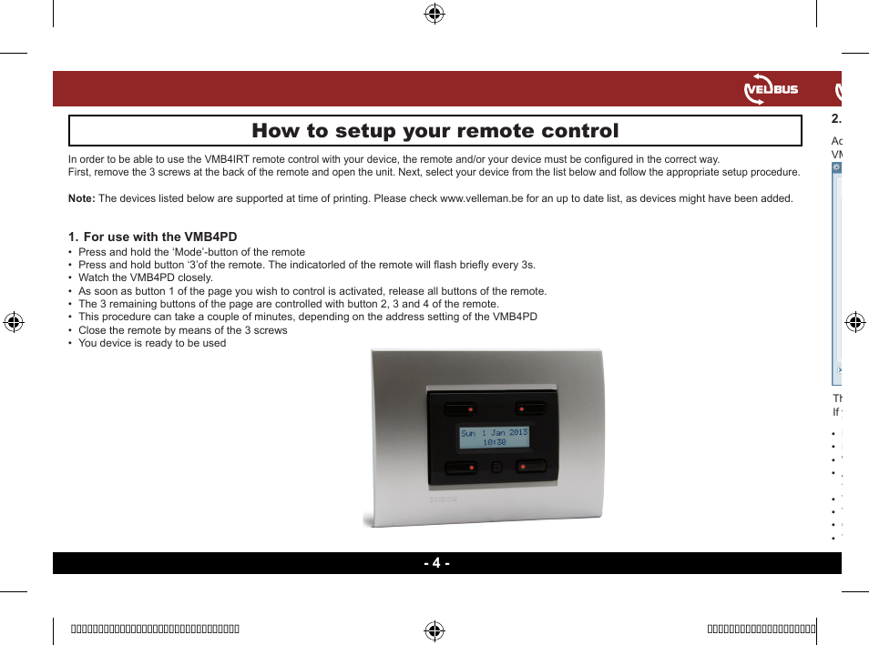 How to setup your remote control | Velleman VMB4IRT User Manual | Page 4 / 16
