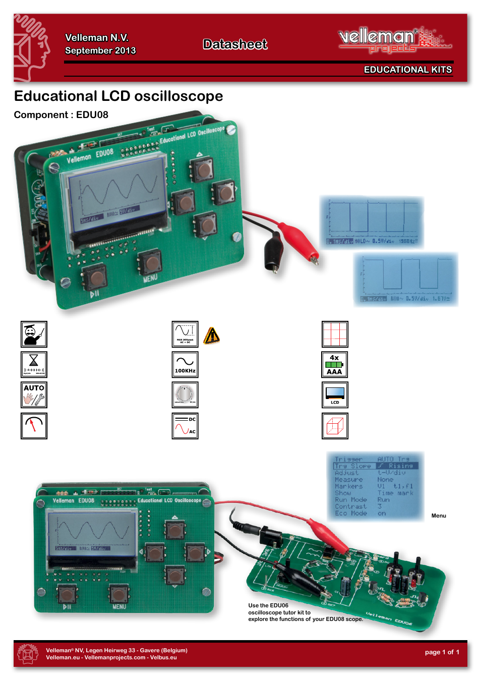 Velleman projects EDU08 Datasheet User Manual | 1 page