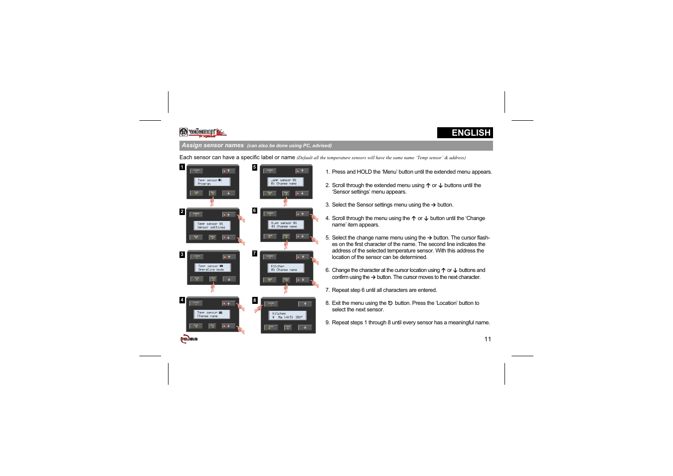 English, Assign sensor names | Velleman projects VMB1TC Short user manual User Manual | Page 11 / 24