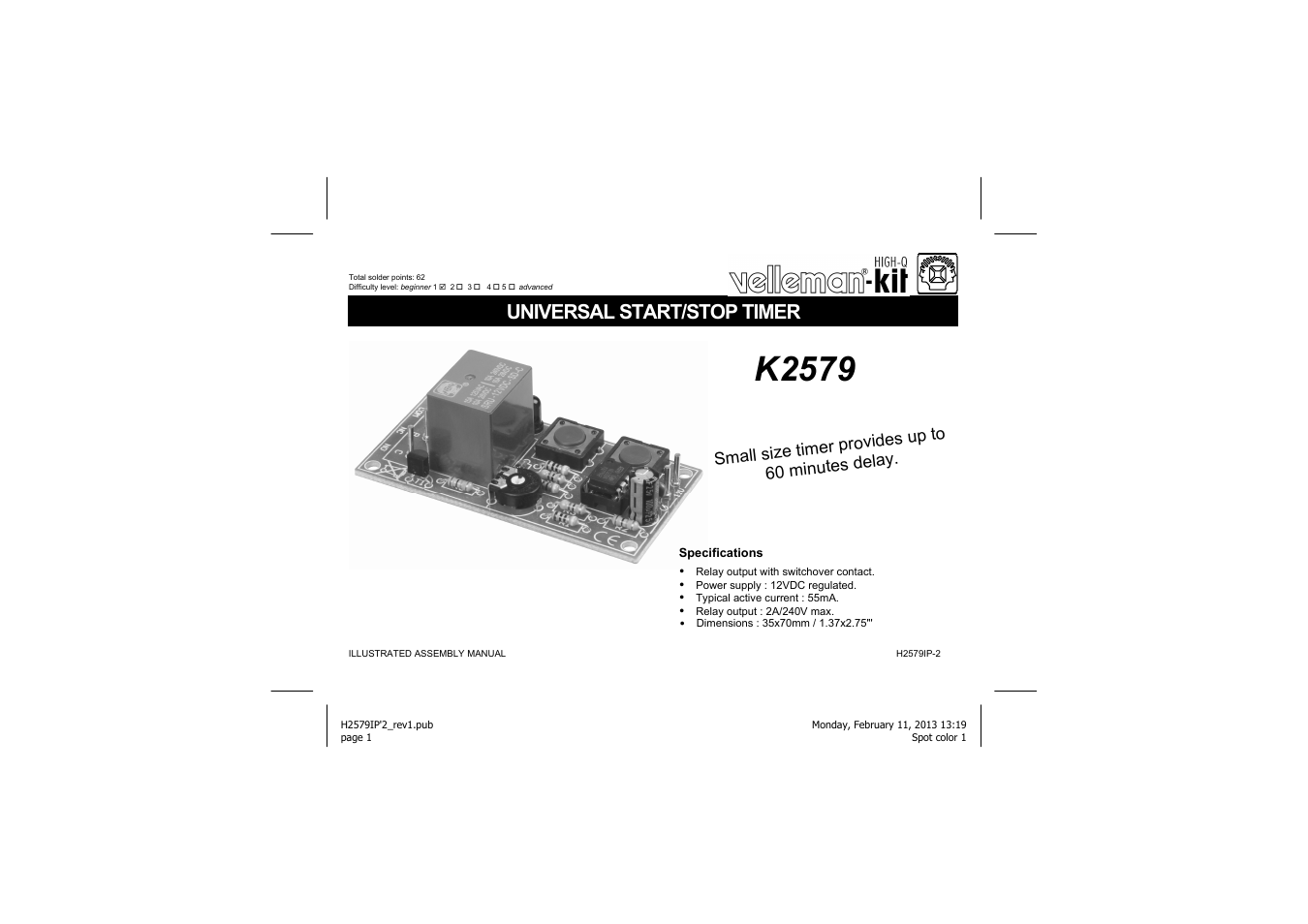 Velleman projects K2579 Assembly instructions User Manual | 12 pages