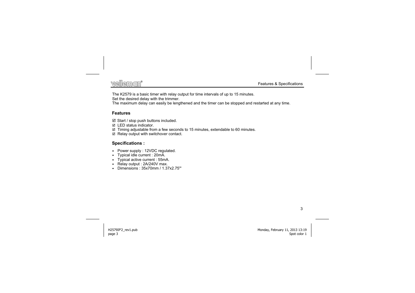 Velleman projects K2579 Assembly instructions User Manual | Page 3 / 12