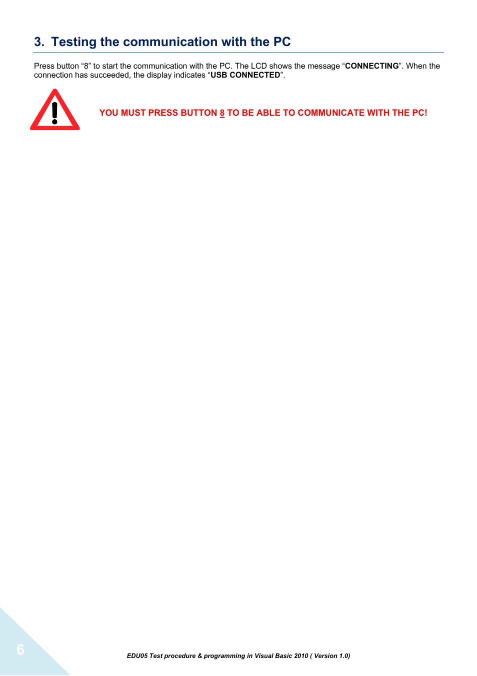 Testing the communication with the pc | Velleman projects EDU05 Assembly instructions User Manual | Page 6 / 15