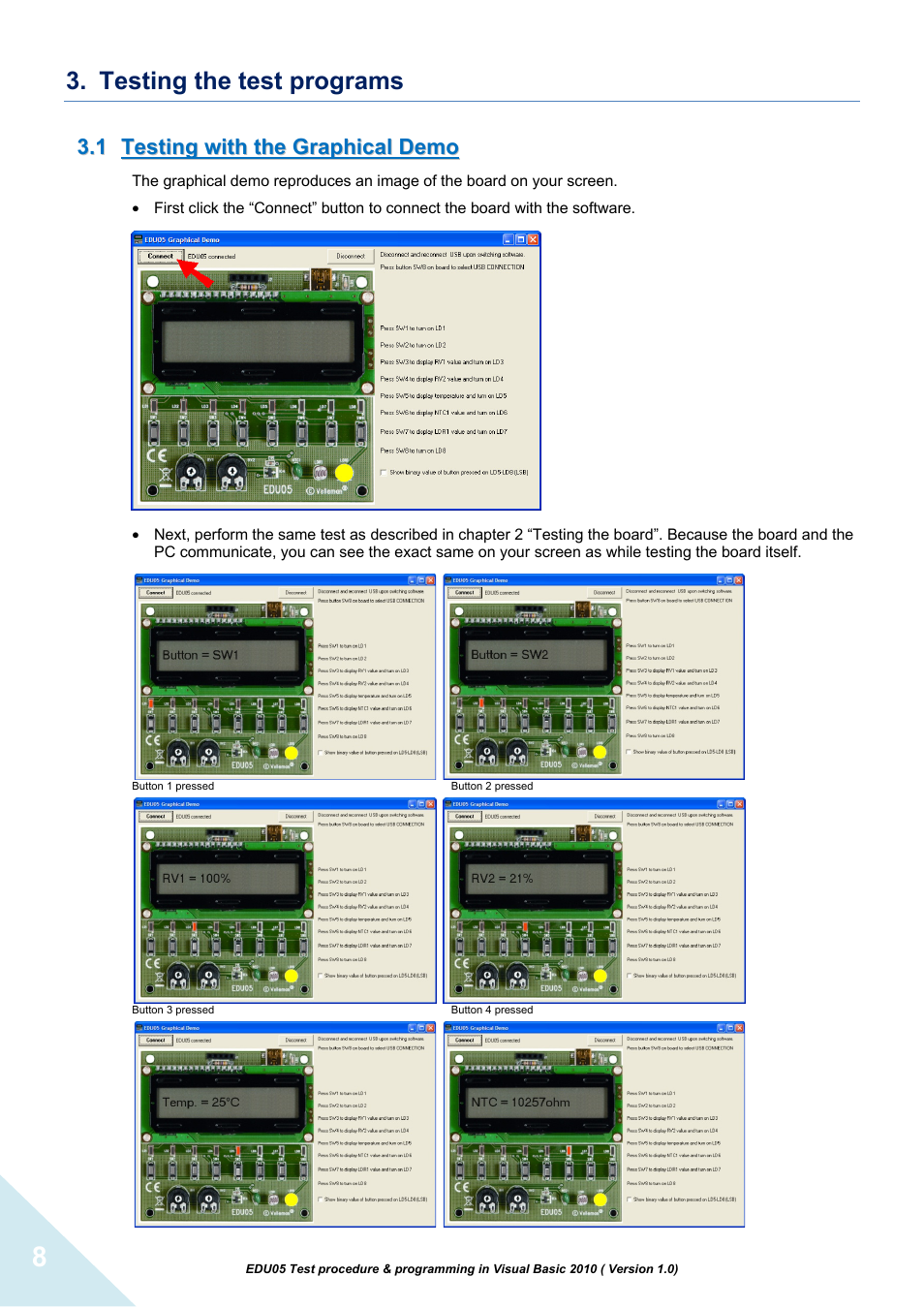 Testing the test programs | Velleman projects EDU05 Assembly instructions User Manual | Page 8 / 15