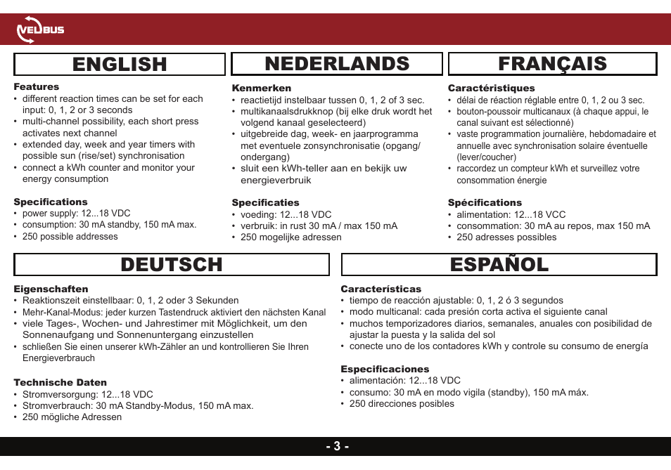 English nederlands, Deutsch español, Français | Velleman VMB7IN User Manual | Page 3 / 8