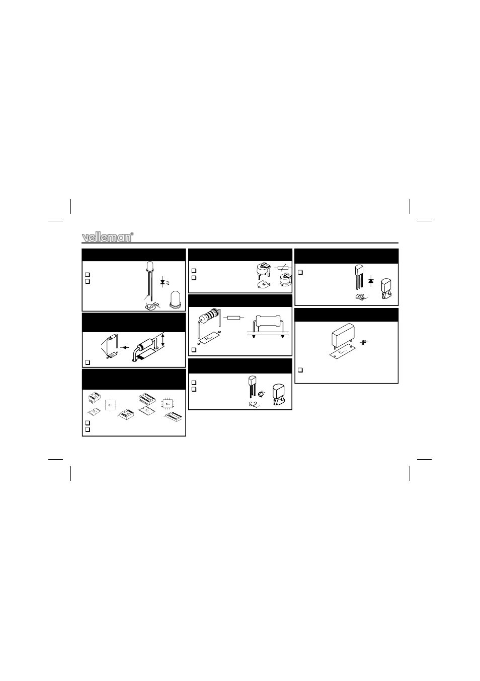 Resistor trimmer, Ic socket. watch the position of the notch, Zenerdiode. watch the polarity | Resistor, Transistors, Voltage regulator, Leds. watch the polarity, Capacitor | Velleman К8064 User Manual | Page 7 / 16