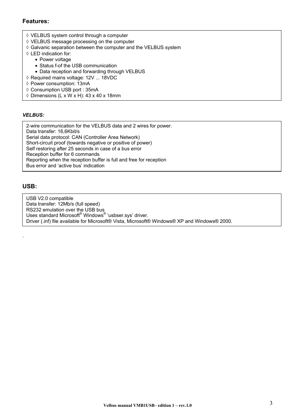 Velleman VMB1USB User Manual | Page 3 / 6
