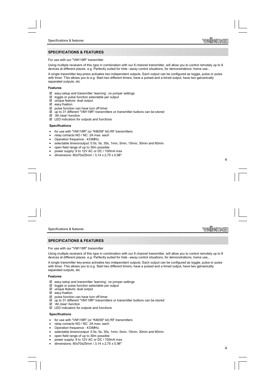 Velleman VM119 User Manual | Page 4 / 32