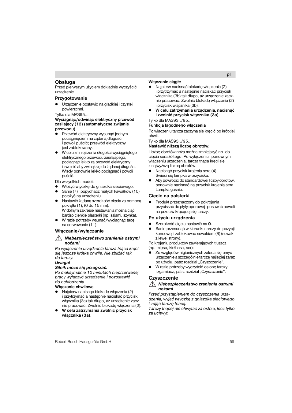 Bosch MAS 95 W 1 User Manual | Page 59 / 83