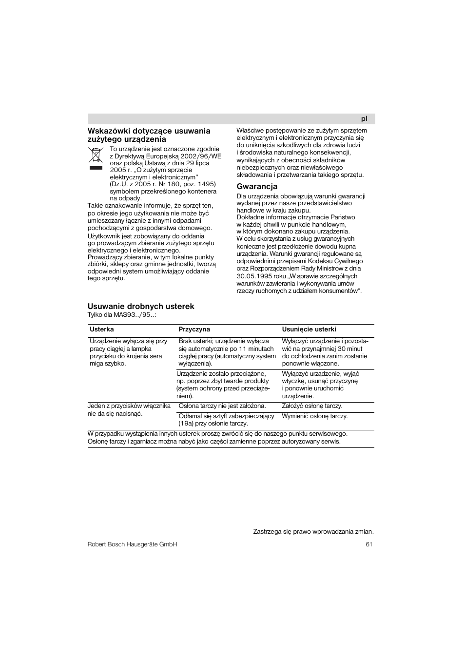 Bosch MAS 95 W 1 User Manual | Page 61 / 83