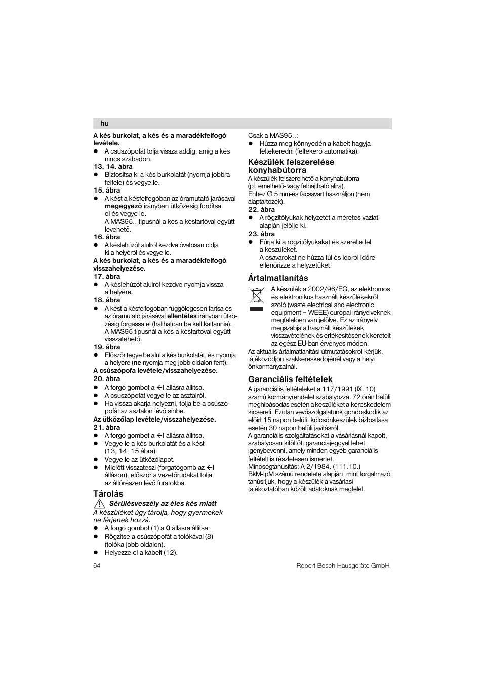 Bosch MAS 95 W 1 User Manual | Page 64 / 83