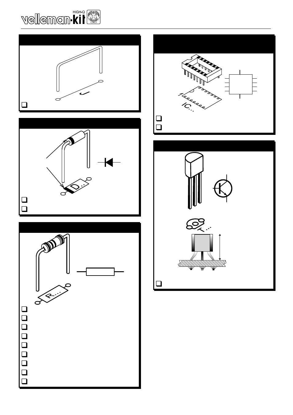 6 1. jumpers, Q j1, Diodes | ¼w resistors, Ic socket, Transistors | Velleman projects K5600R Assembly instructions User Manual | Page 6 / 14