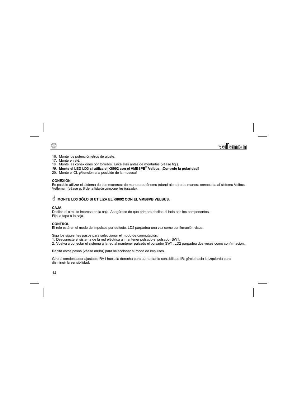 Velleman К8092 User Manual | Page 14 / 16
