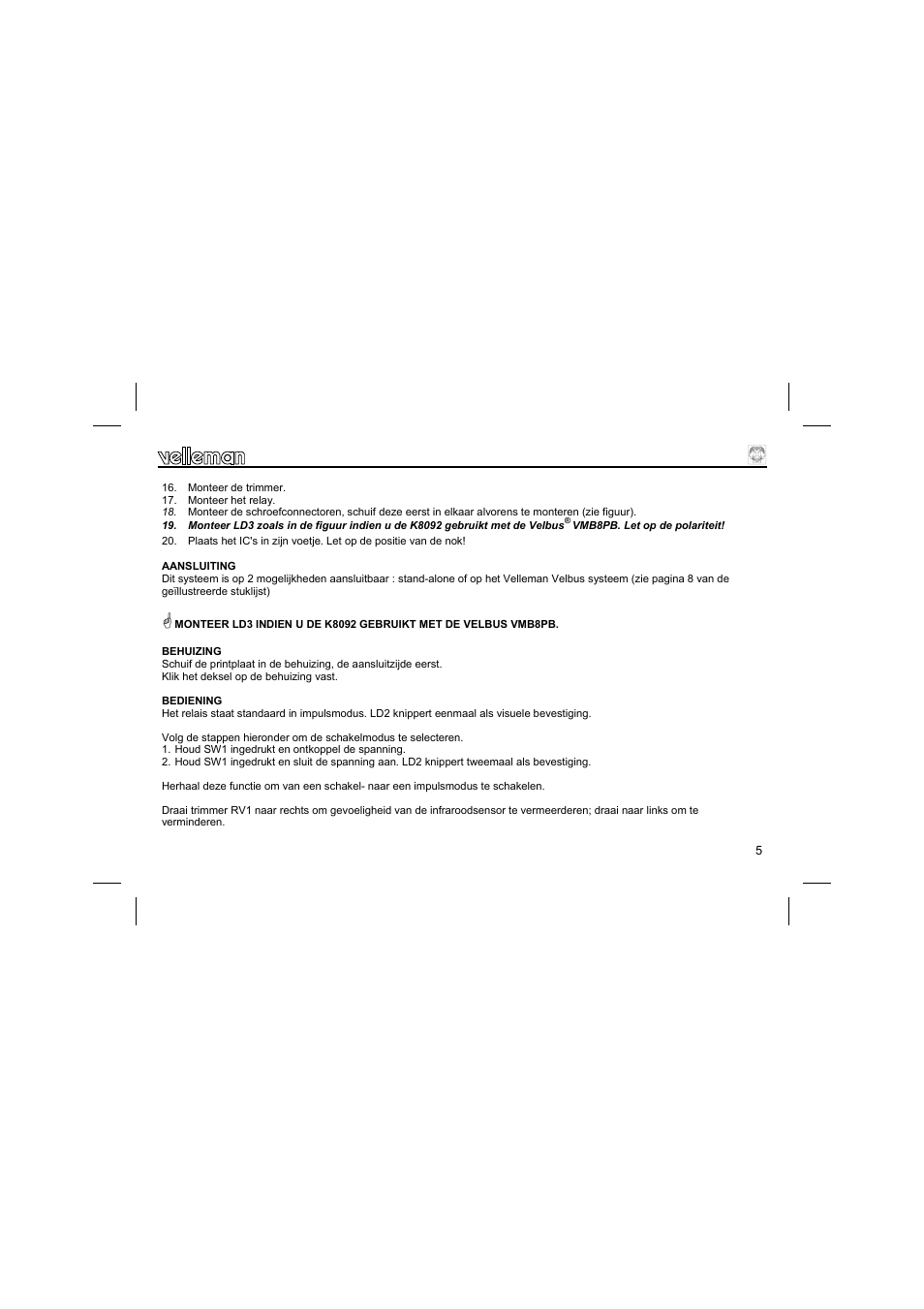 Velleman К8092 User Manual | Page 5 / 16