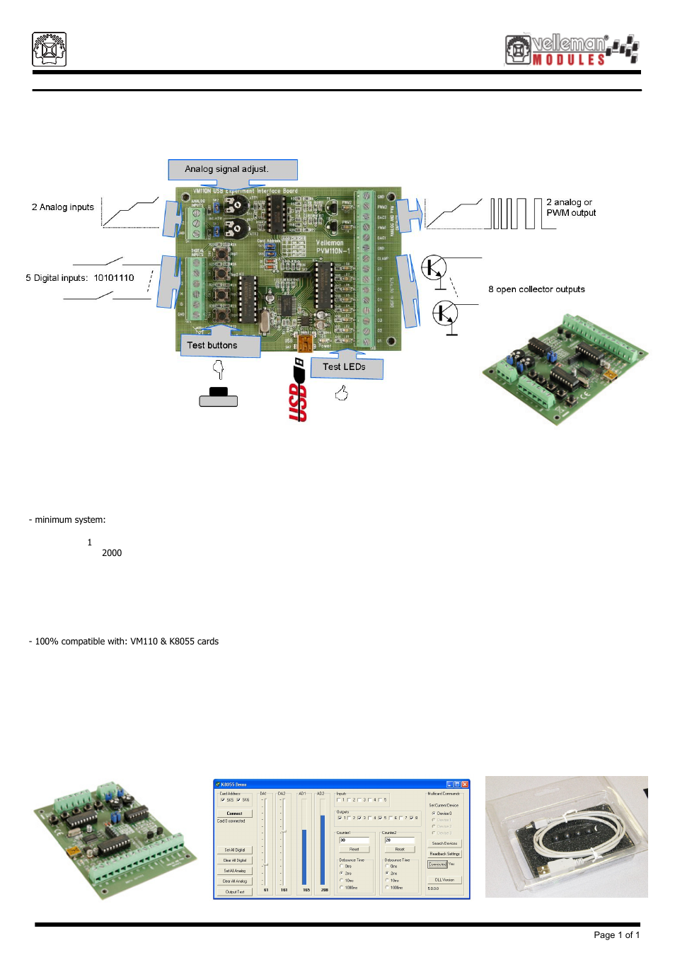 Velleman projects VM110N Datasheet User Manual | 1 page