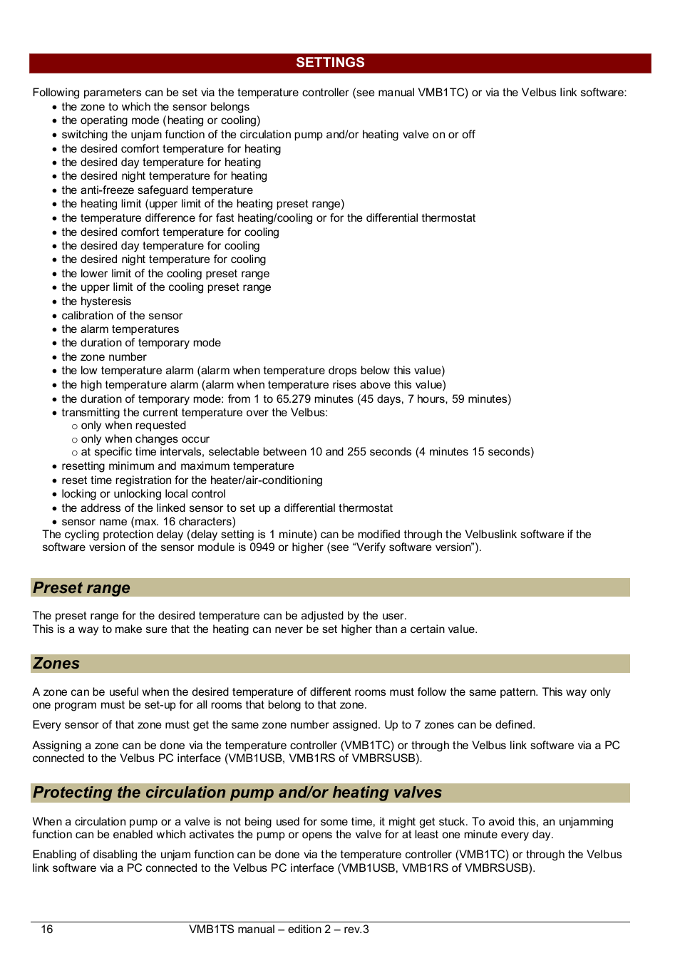 Preset range, Zones | Velleman VMB1TS User Manual | Page 16 / 43