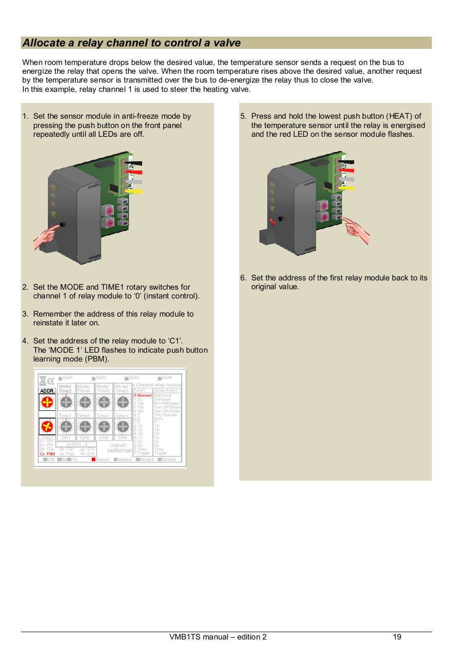 Allocate a relay channel to control a valve, Vmb1ts manual – edition 2 19, Velleman | Velleman VMB1TS User Manual | Page 19 / 43