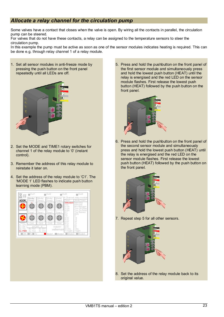 Allocate a relay channel for the circulation pump, Vmb1ts manual – edition 2 23, Velleman | Velleman VMB1TS User Manual | Page 23 / 43