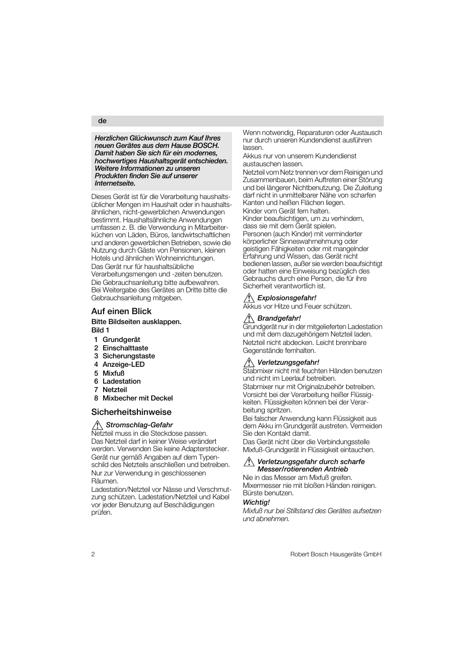 Auf einen blick, Sicherheitshinweise | Bosch MSM 6 A 15 User Manual | Page 2 / 74