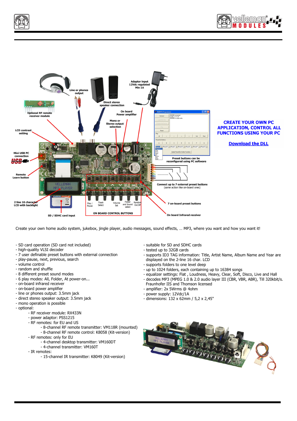 Velleman projects VM8095 Datasheet User Manual | 1 page