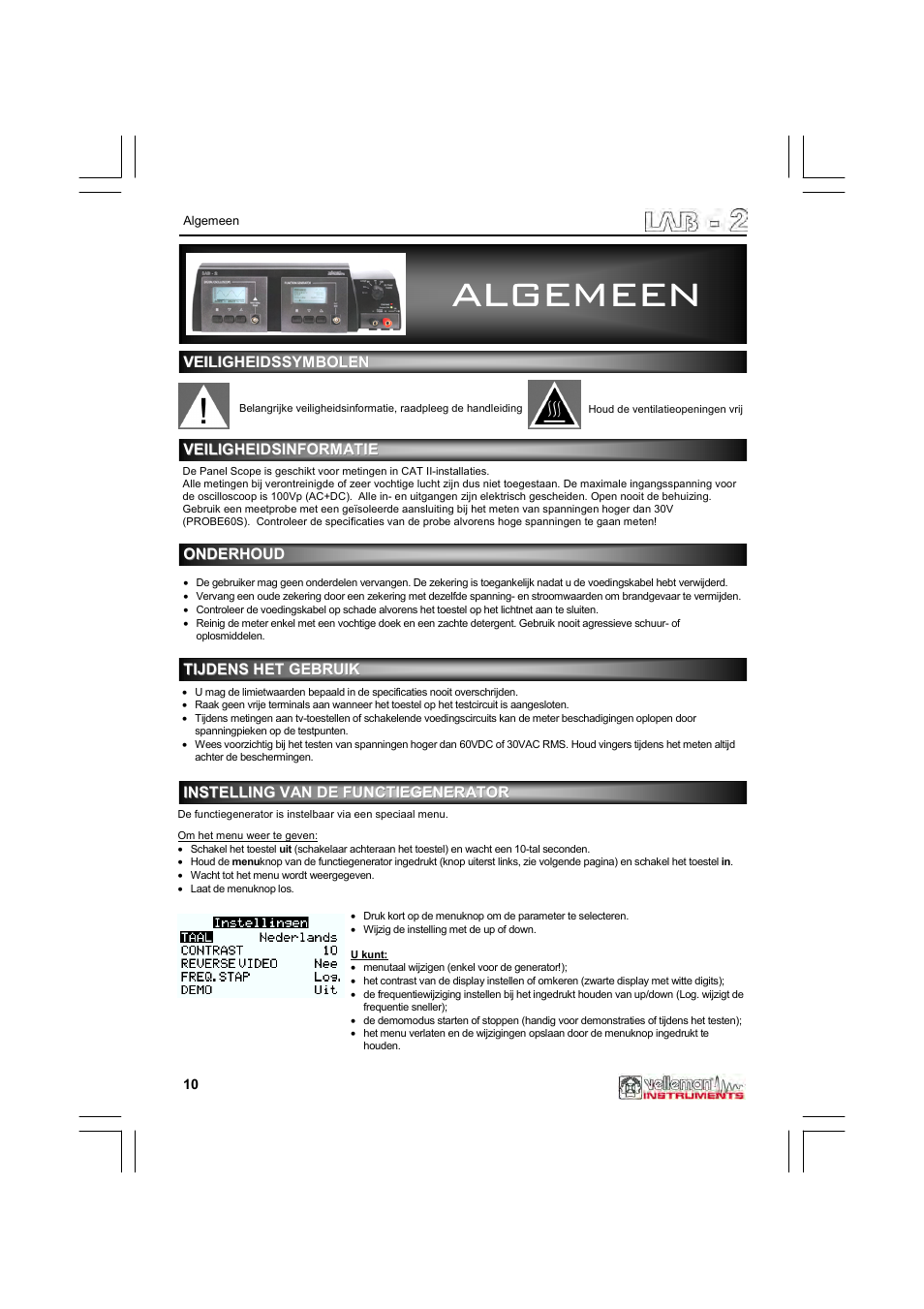 Algemeen | Velleman LAB2 User Manual | Page 10 / 32