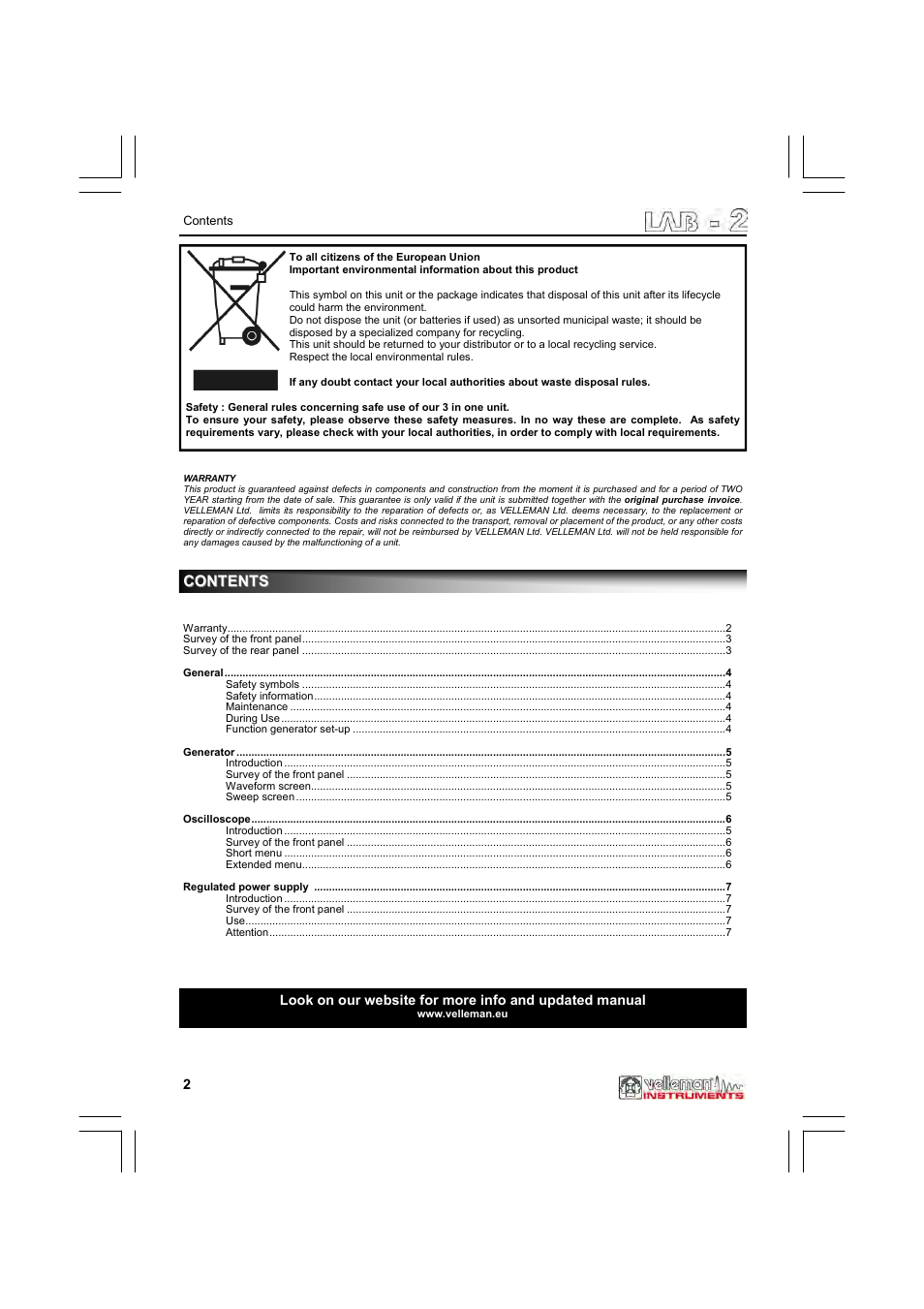 Velleman LAB2 User Manual | Page 2 / 32