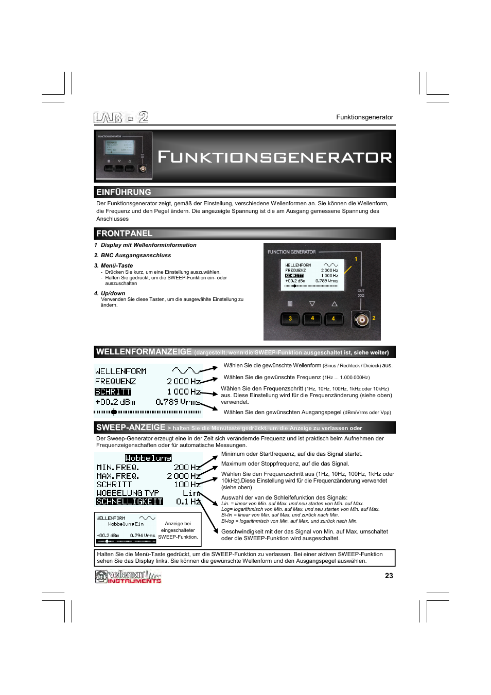 Funktionsgenerator | Velleman LAB2 User Manual | Page 23 / 32