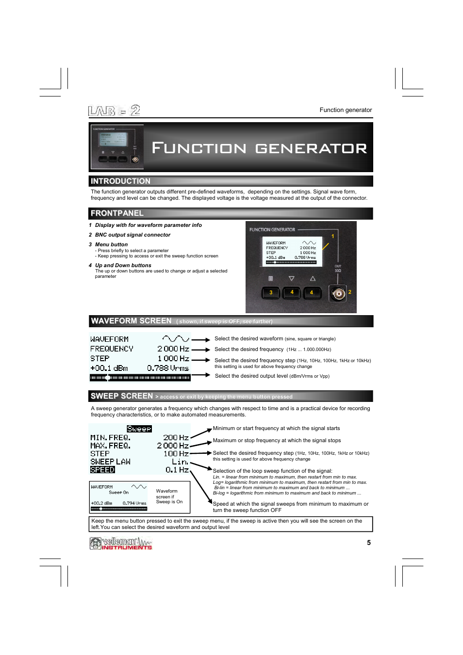 Function generator | Velleman LAB2 User Manual | Page 5 / 32