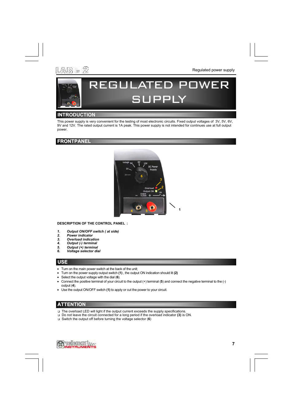 Regulated power, Regulated power supply supply supply | Velleman LAB2 User Manual | Page 7 / 32