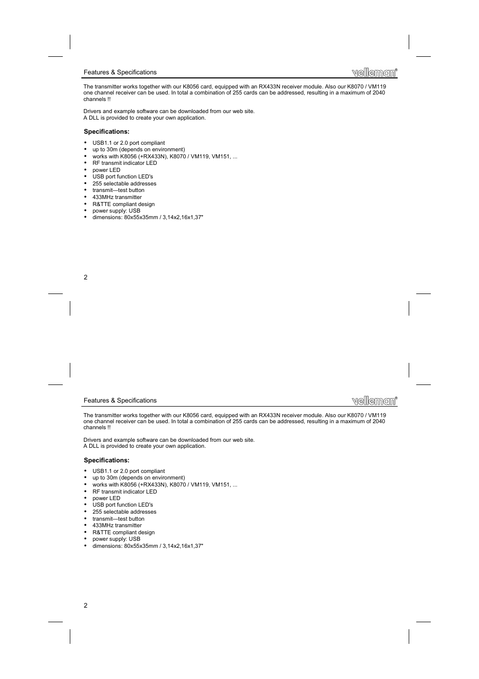 Velleman К8074 User Manual | Page 2 / 12
