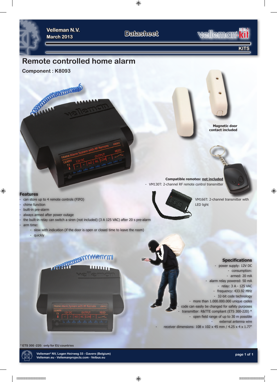 Velleman projects K8093 Infosheet User Manual | 1 page
