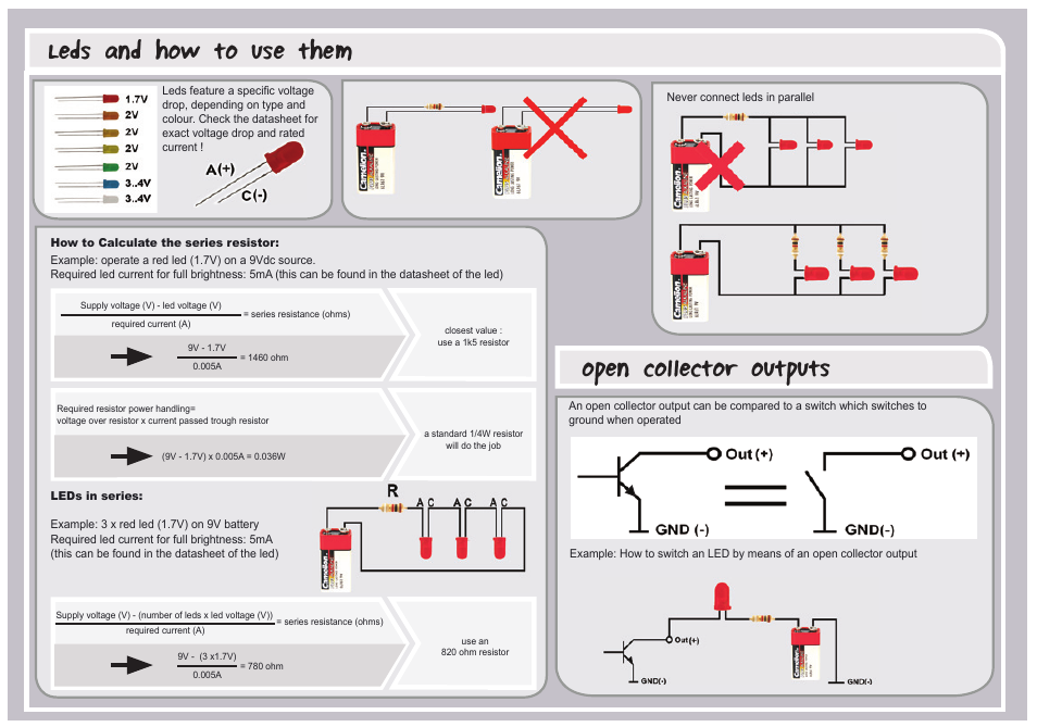 Leds and how to use them, Open collector outputs | Velleman projects K8101 Assembly instructions User Manual | Page 4 / 16