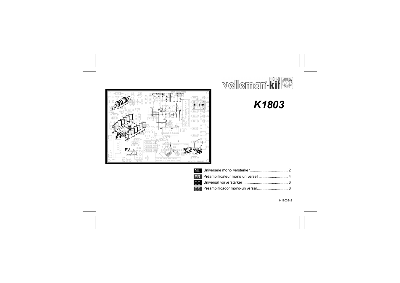 Velleman K1803 User Manual | 12 pages