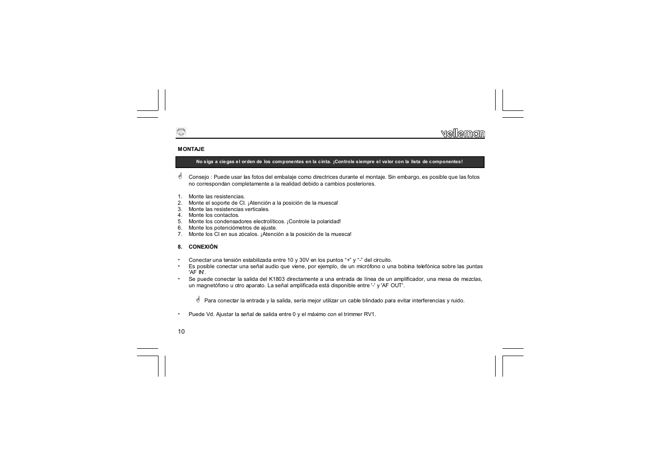 Velleman K1803 User Manual | Page 10 / 12